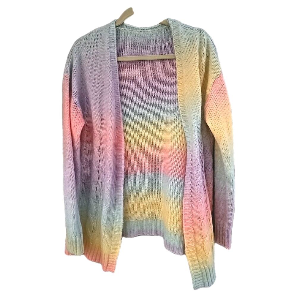SHEIN Multicolor Ombre Open‎ Front Cable Knit Cardigan Sweater Womans Size XL